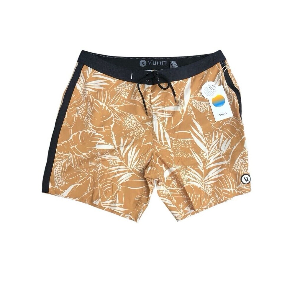 Vuori Mens Peak Boardshort Flax Rainforest Sz 34 Inseam 7” Swim Trunks New $78